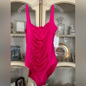 Calvin Klein NWOT hot pink ruched swimsuit size 12
